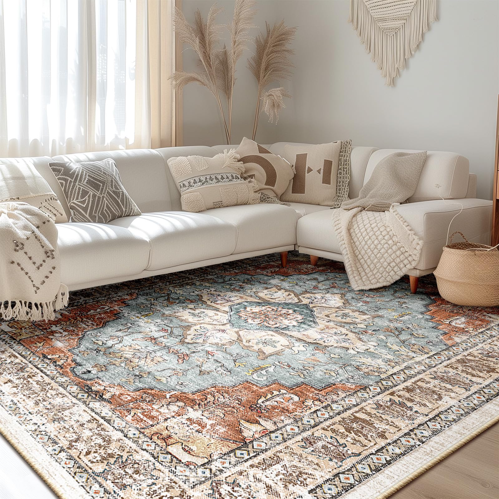 BESTSWEETIE washable rug with chenille fibers for easy cleaning.