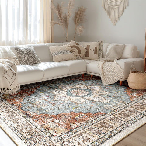 BESTSWEETIE washable rug with chenille fibers for easy cleaning.