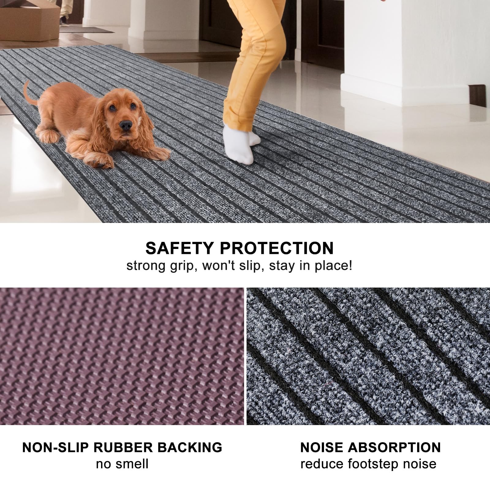 BESTVUE runner rug with non-slip backing keeps high-traffic hallways safe.