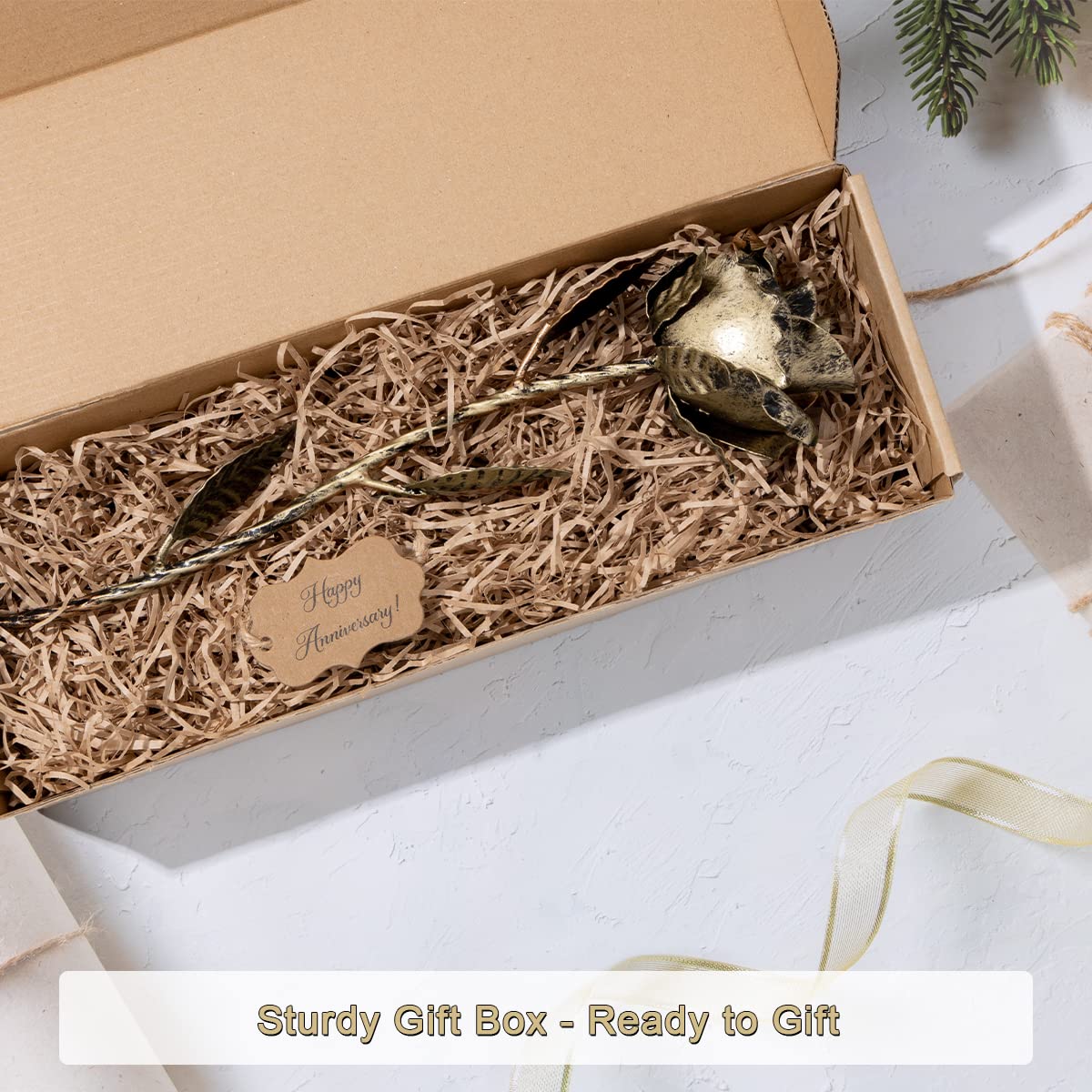 BESZONE 8th anniversary gift for wife bronze rose presented as a refined keepsake.