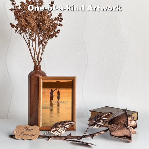 BESZONE unique copper rose artwork, handcrafted centerpiece for memories