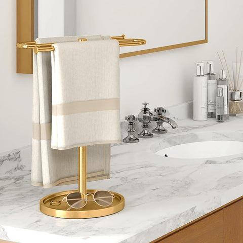 Bethom countertop towel rack with S-shape design frees counter space.