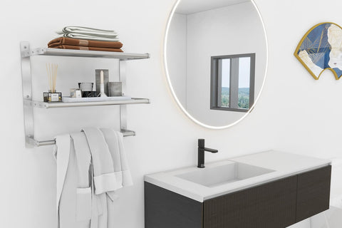 Bethom towel shelf displays large capacity with 15.75 by 7.9 by 15 inches footprint.
