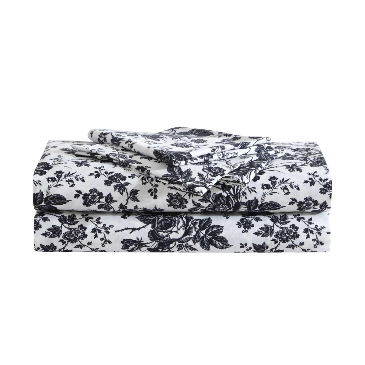 Betsey Johnson queen sheets in toile black closeup show stylish texture