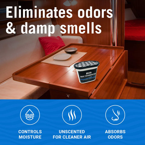 Better Boat activated charcoal crystals absorb moisture and musty smells in small spaces.