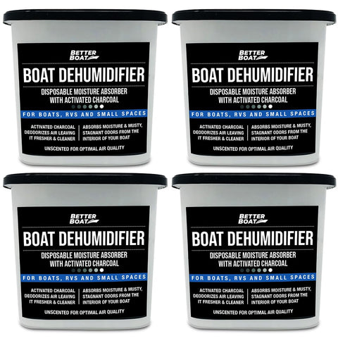 Better Boat moisture absorber bucket with closed top keeps damp air contained and odor-free.