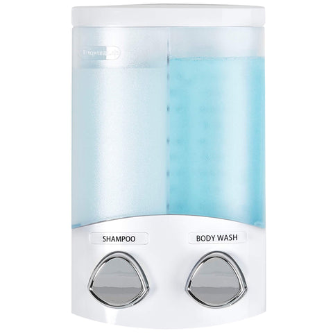 Better Living Aviva dispenser wall-mounted in white for organized shower storage.