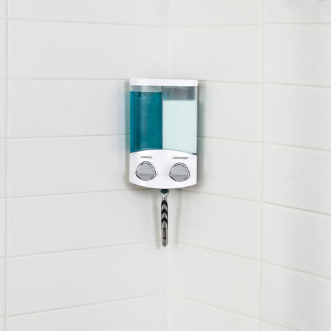 Better Living Aviva shelf combination adds elegant surface for soap and sponge.