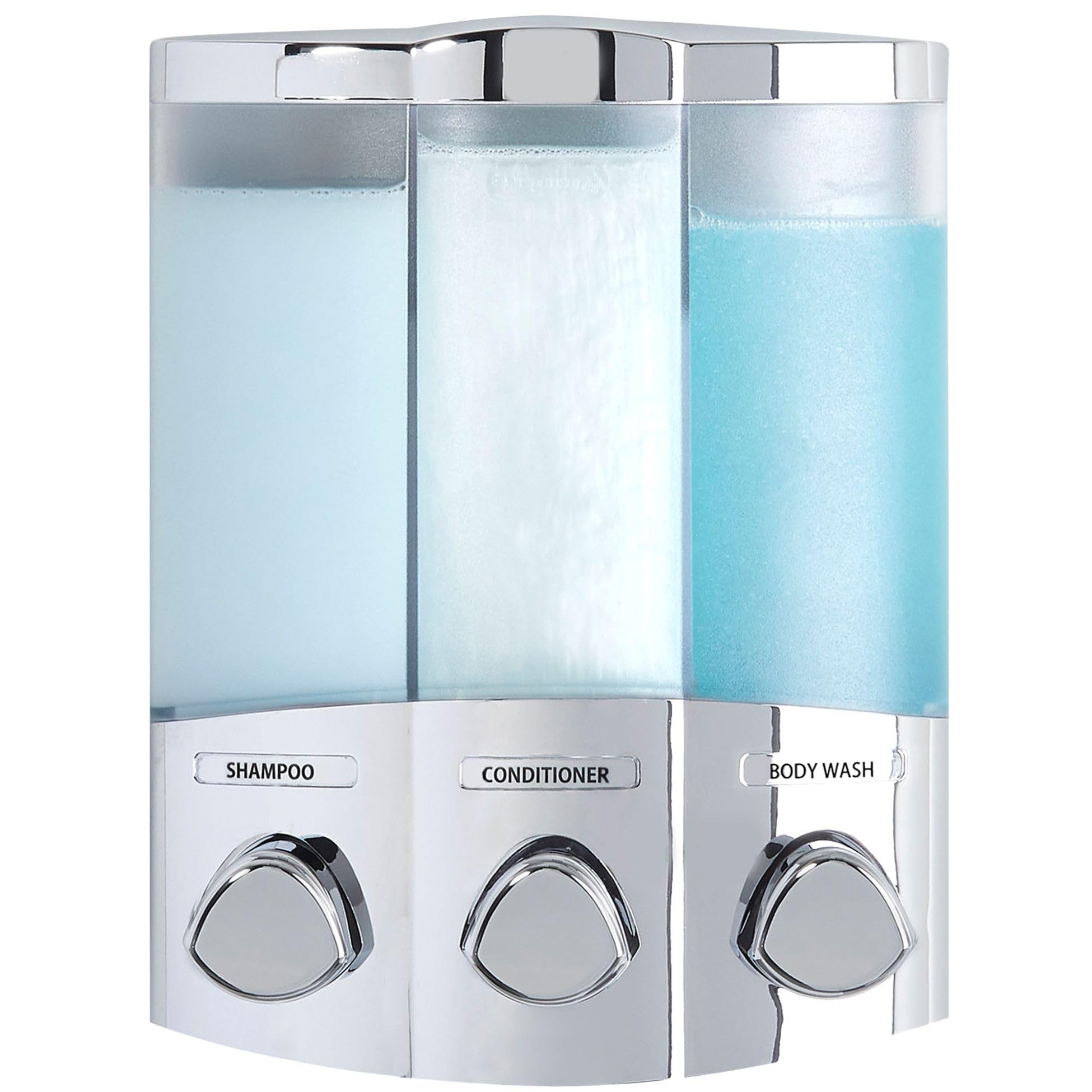 Better Living Euro Trio chrome dispenser front view for clutter-free showers