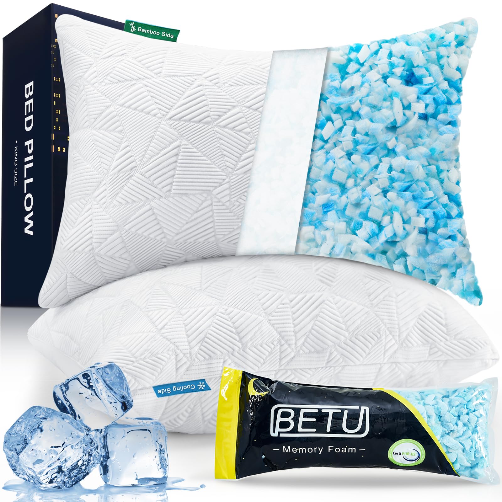 BETU cooling king-size pillow set with two pillows provides all-night adaptable comfort.