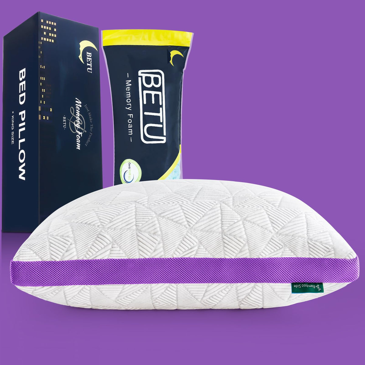 BETU cooling pillow queen size front view highlights cooling and support