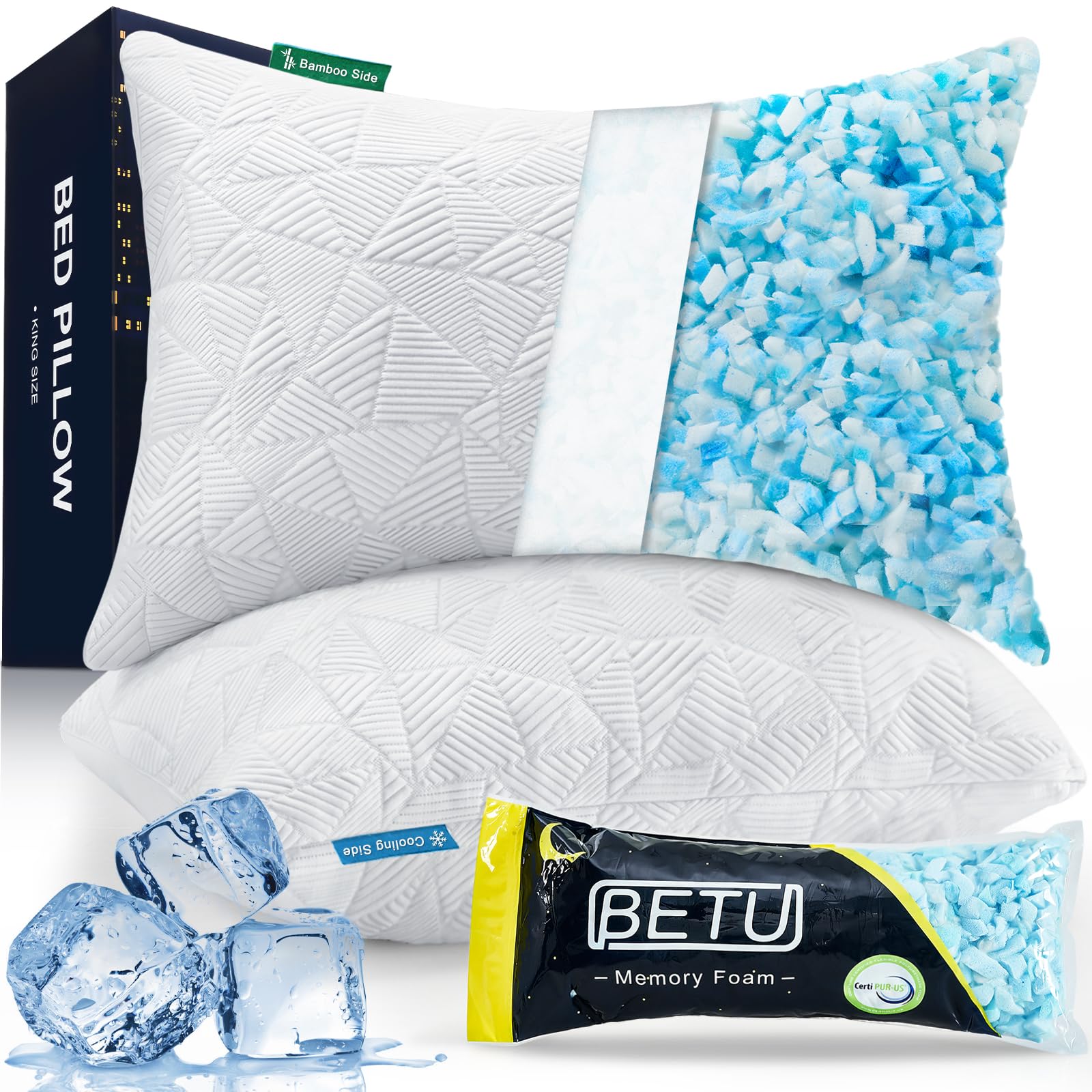 BETU cooling pillows set 2 product shot showing two pillows on bed