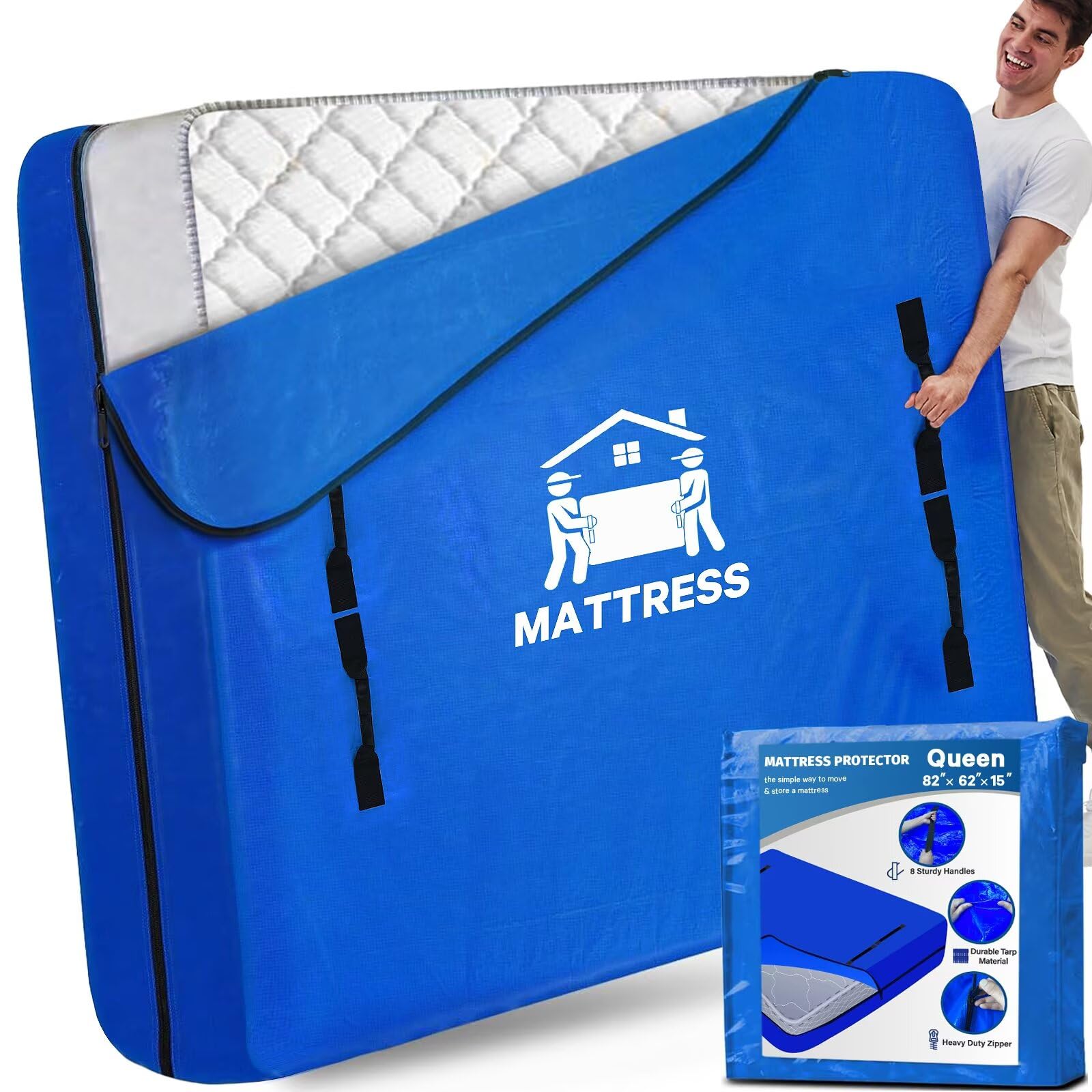 BETU mattress bag queen-size 82x62x15 blue offering durable protection during moves.