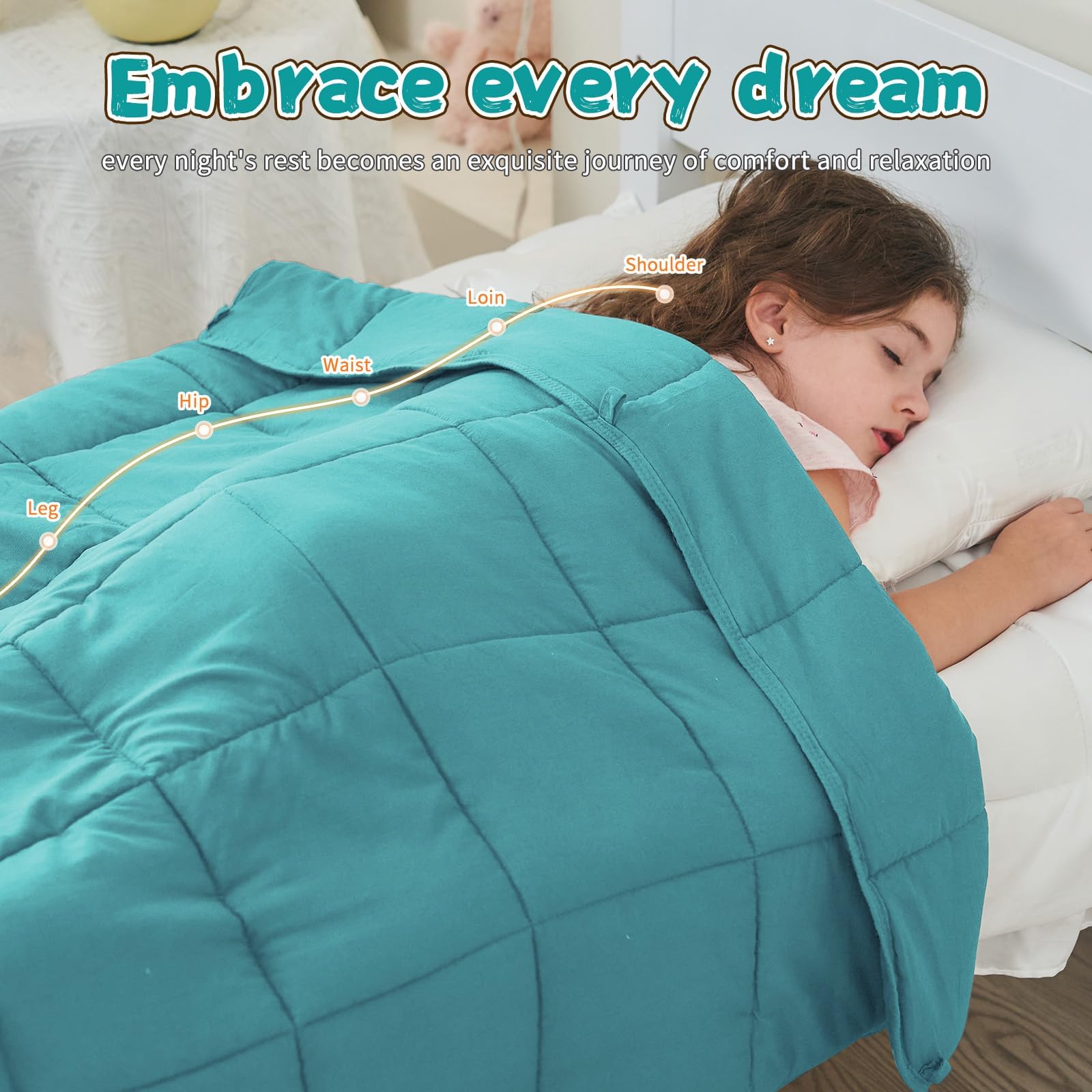BETU teal weighted blanket dense stitching keeps beads secure.