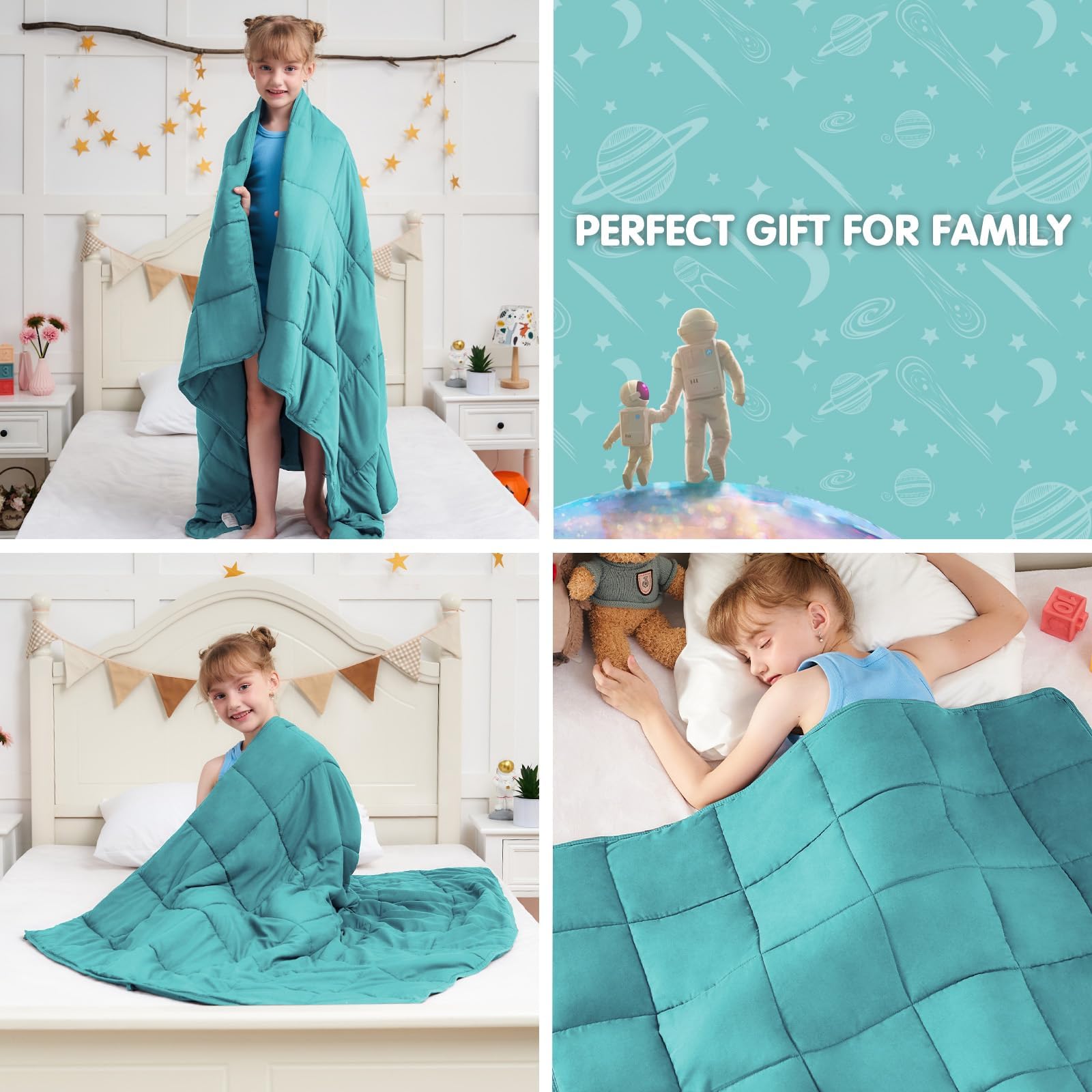 BETU teal weighted blanket is great for travel, naps, and car rides.