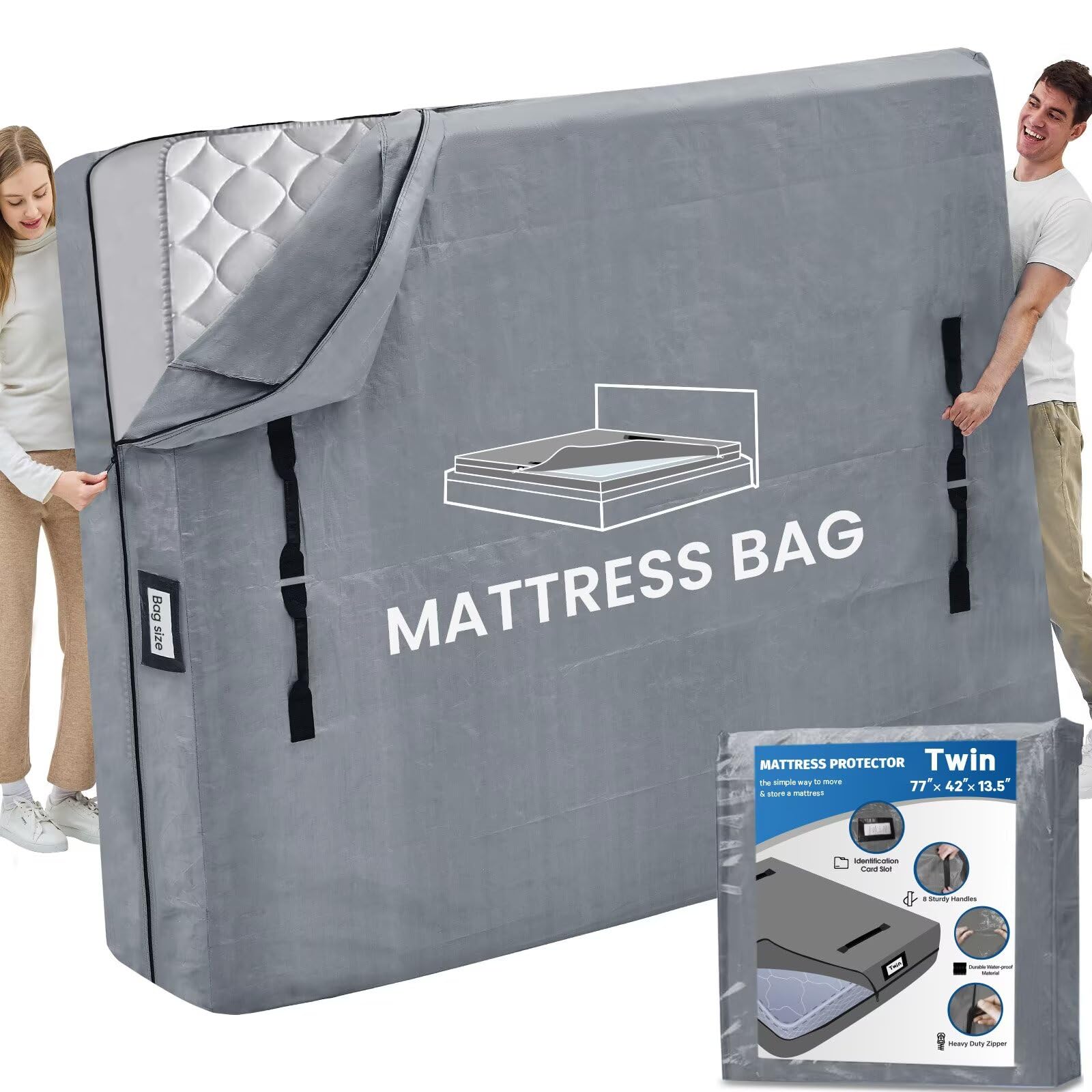 BETU twin mattress bag with 8 handles for easy lifting during moves.