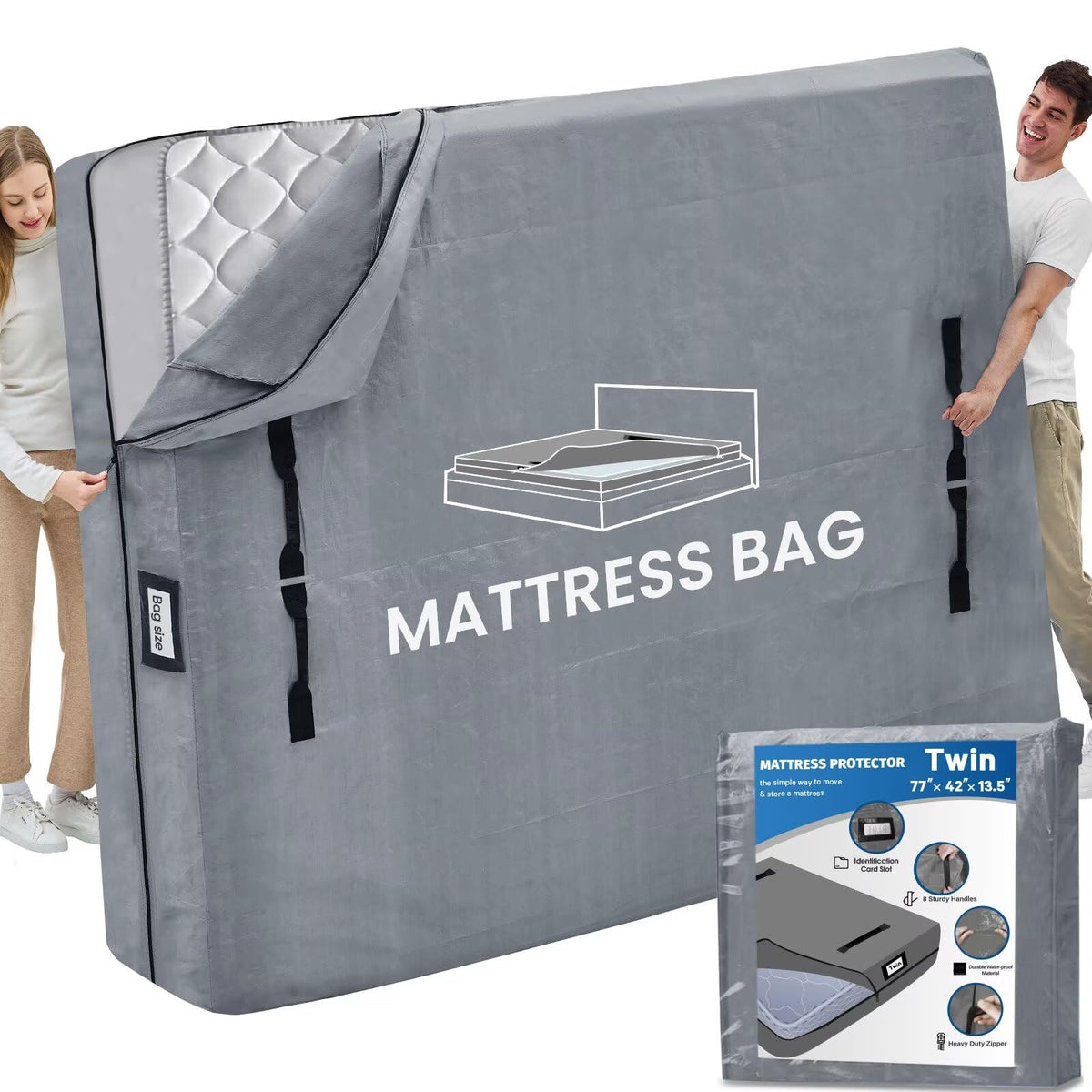 BETU twin mattress bag with 8 handles for easy lifting during moves.
