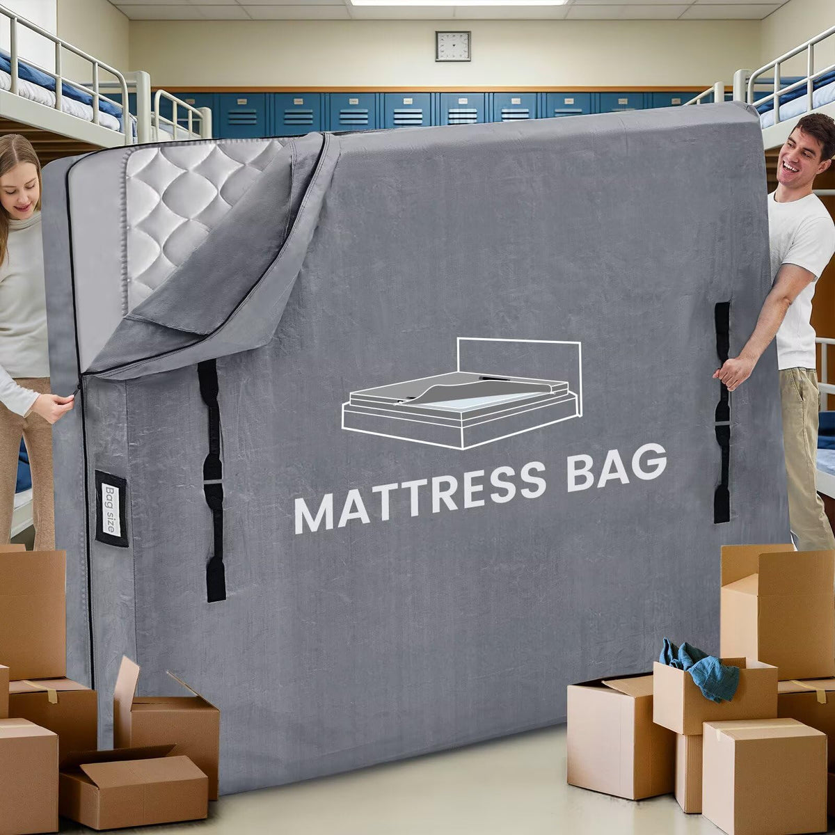 BETU Twin XL mattress bag with eight handles for easy moving