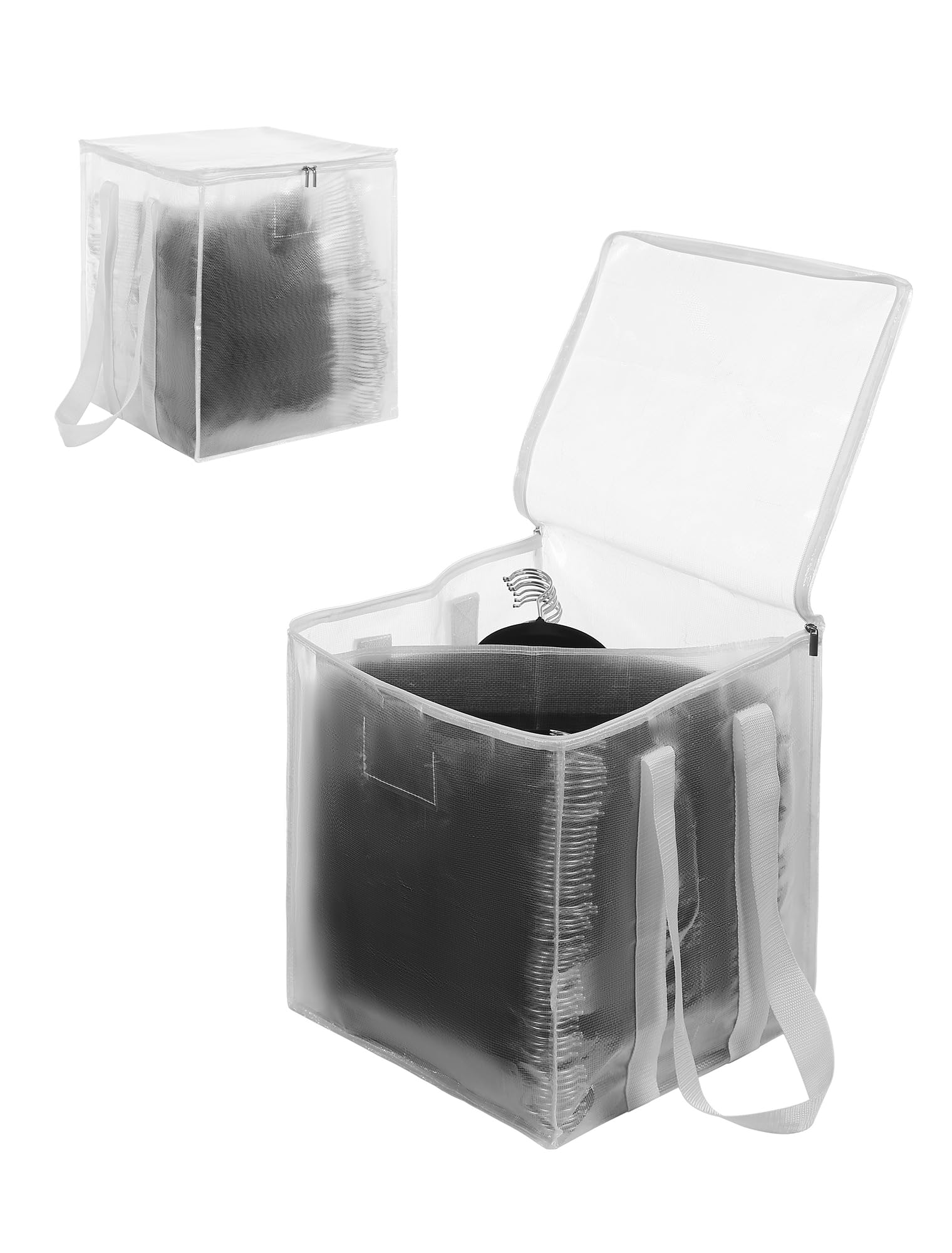 Beveetio 2-pack hanger organizer bag with lid keeps closet hangers neatly stored.