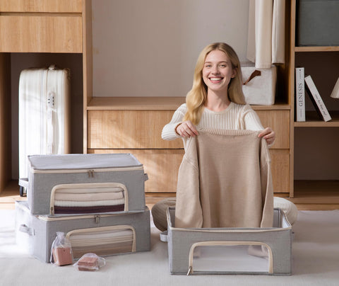 Beveetio two-pack closet organizers help sort seasonal garments.