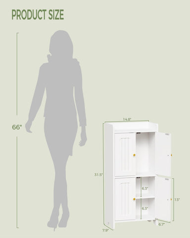 Compact white bathroom cabinet fits narrow areas while adding hidden storage