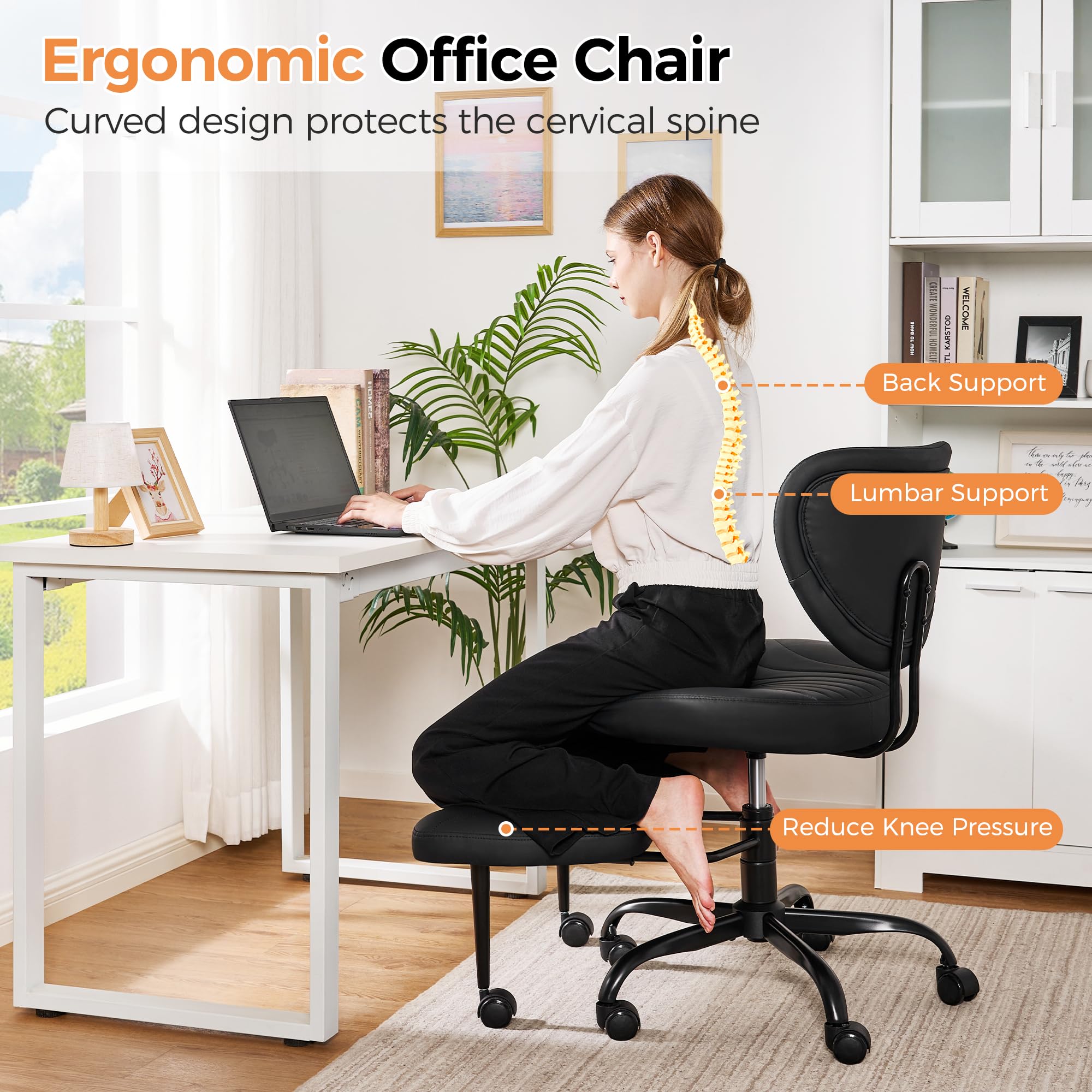 BEWISHOME cross-legged chair footrest extended for leg stretch and circulation