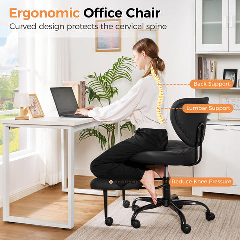 BEWISHOME cross-legged chair footrest extended for leg stretch and circulation