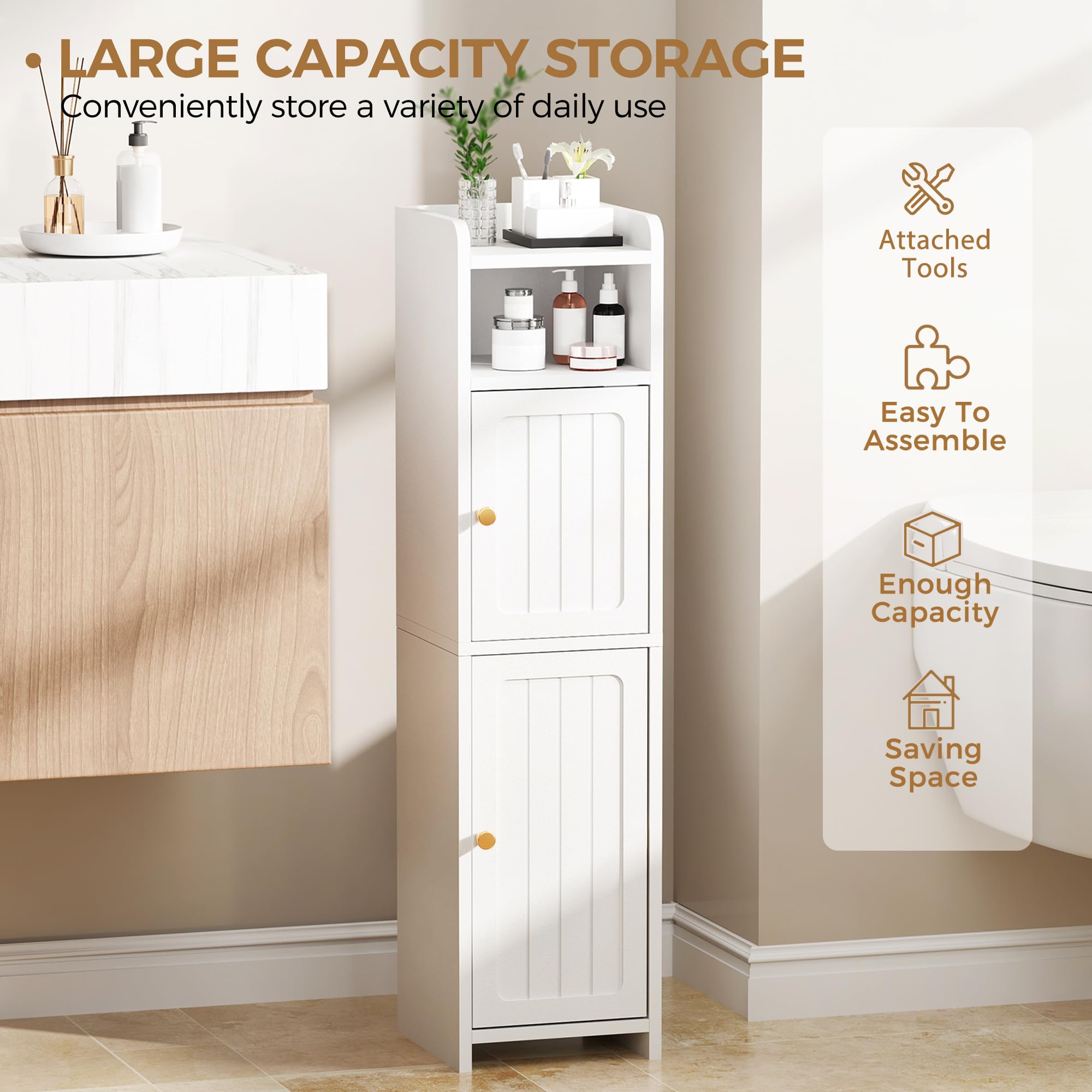 BEWISHOME easy-assembly bathroom cabinet with labeled parts