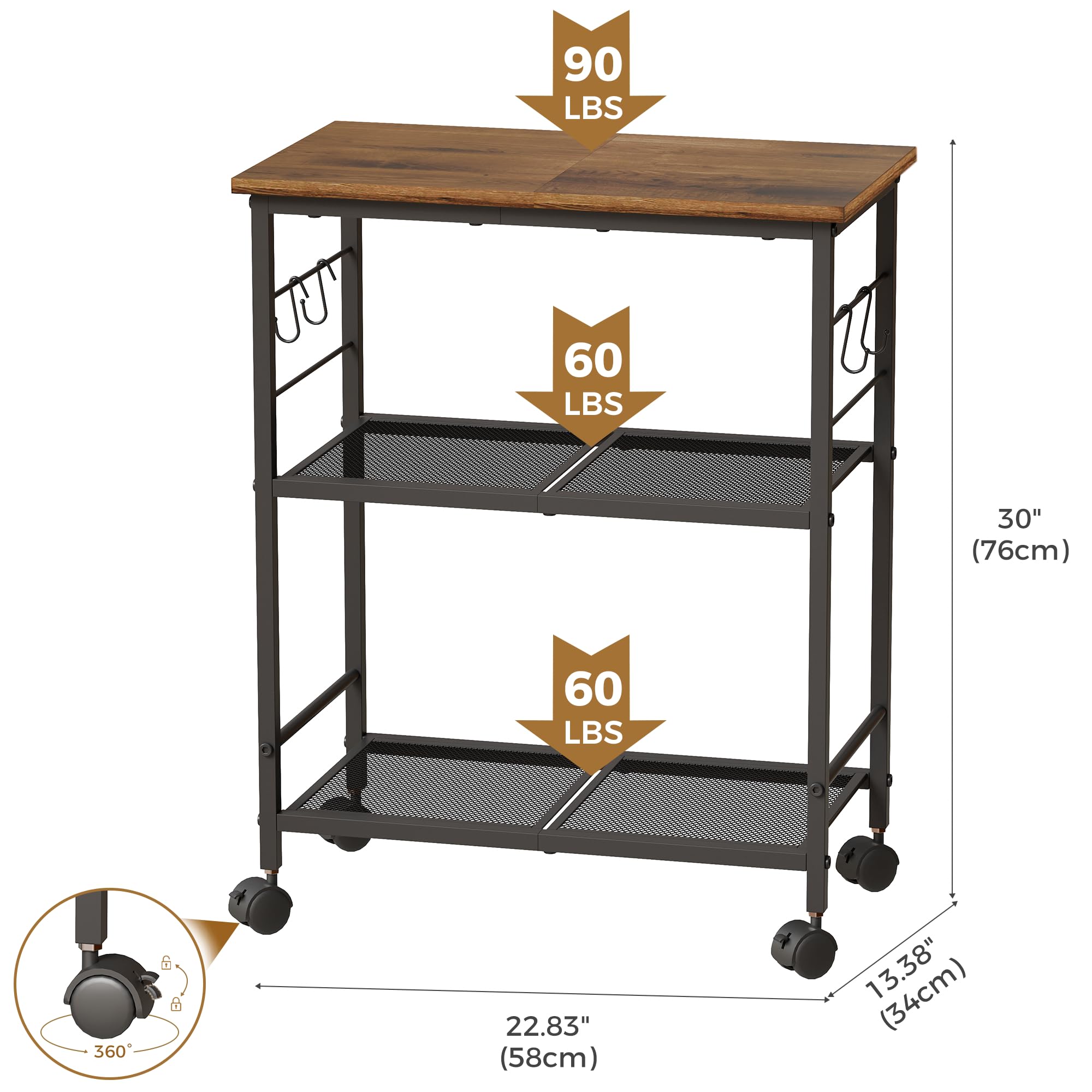 BEWISHOME microwave stand on cart with airflow mesh shelves.