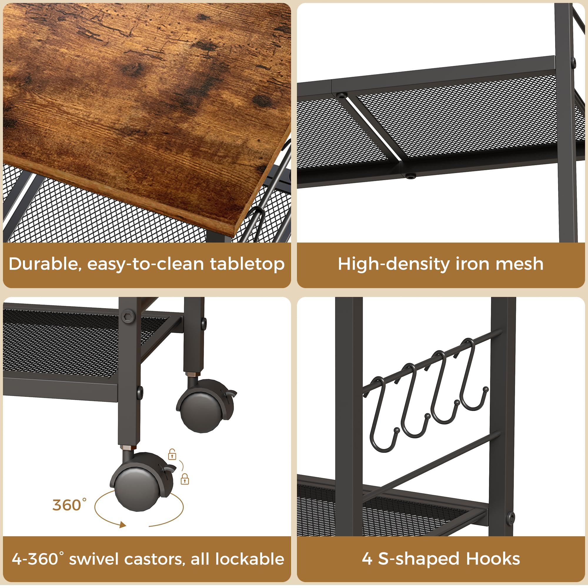 BEWISHOME sturdy wood and metal frame supports heavy appliances.