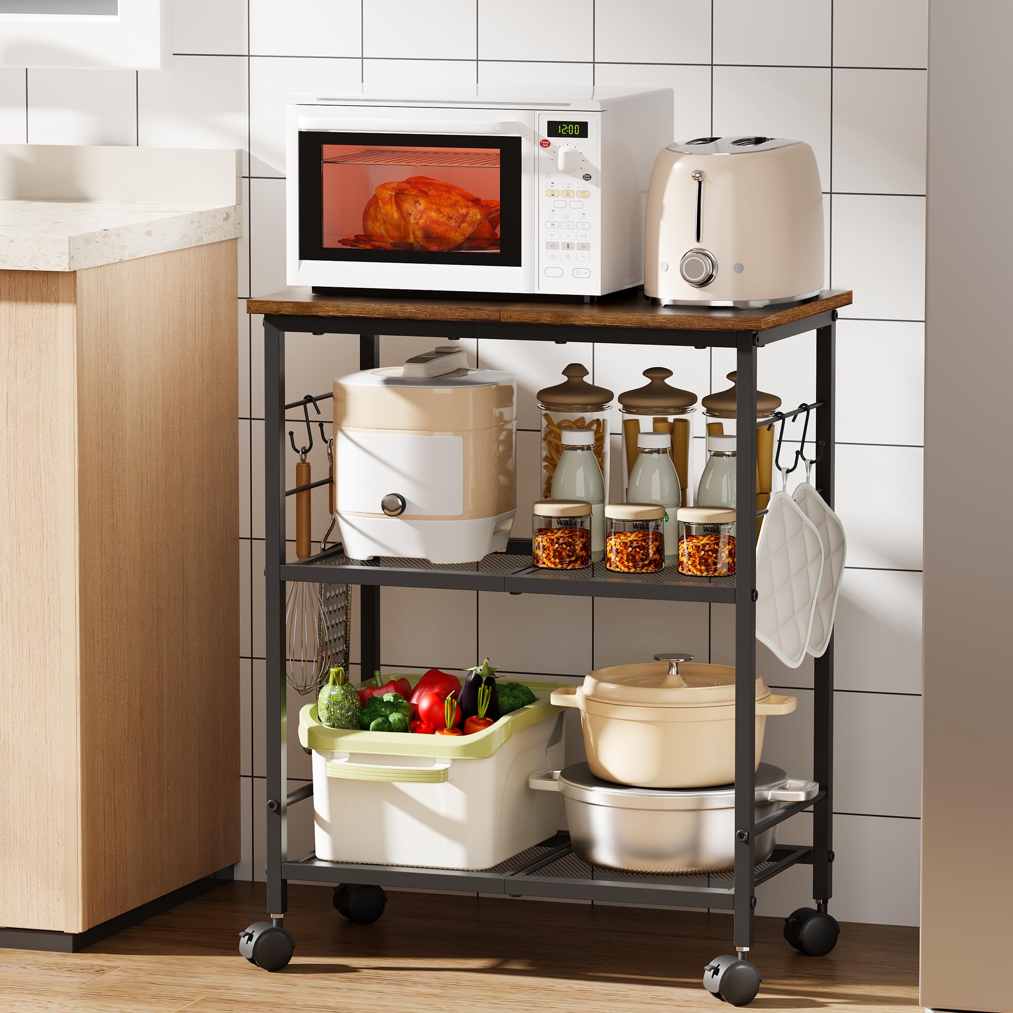 BEWISHOME rolling kitchen cart with 3-tier design for versatile storage in any room.