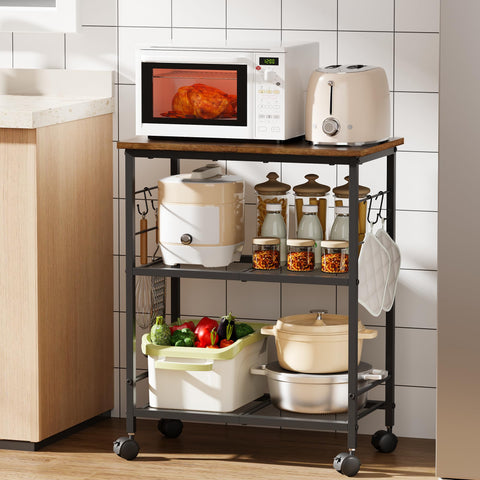 BEWISHOME rolling kitchen cart with 3-tier design for versatile storage in any room.