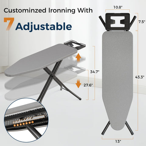 BEWISHOME seven-height adjustable ironing board for versatile garment sizes