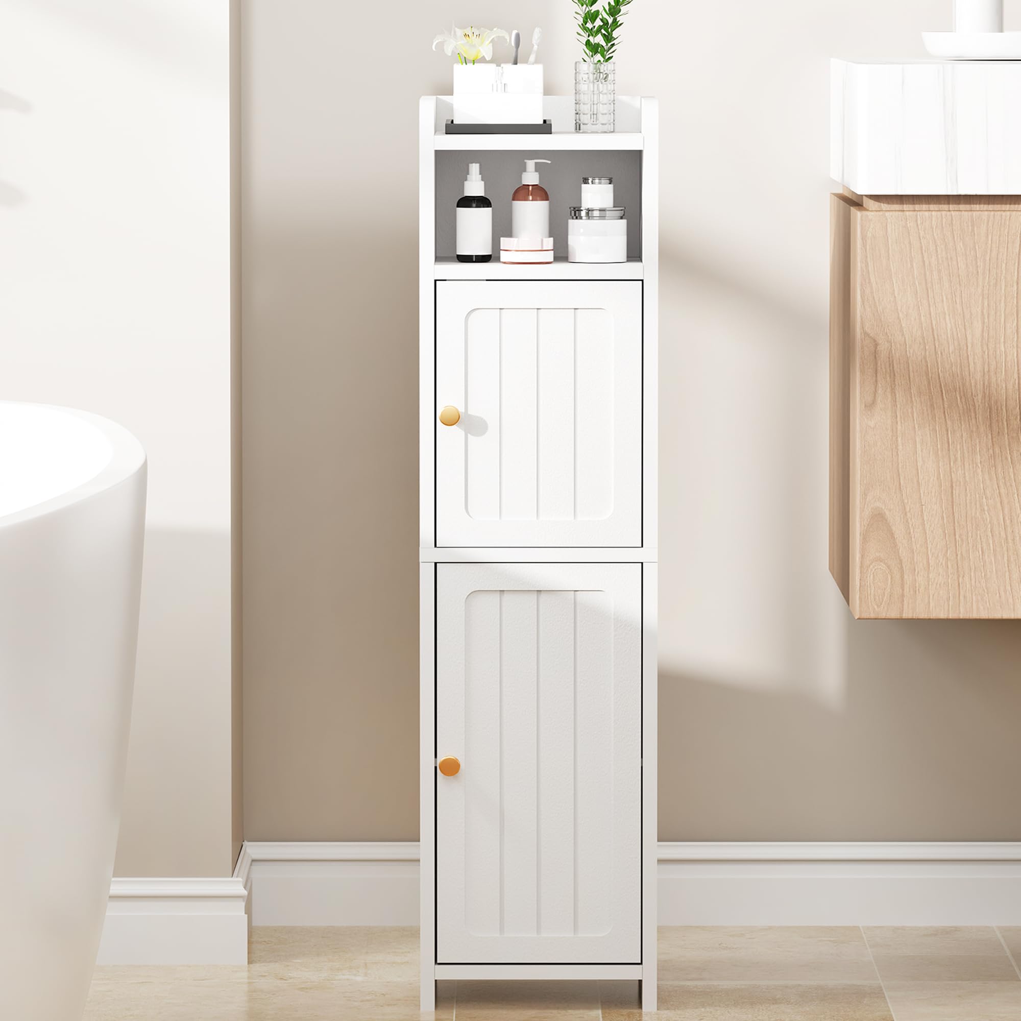 BEWISHOME two-doors bathroom cabinet with hidden storage to keep essentials tidy