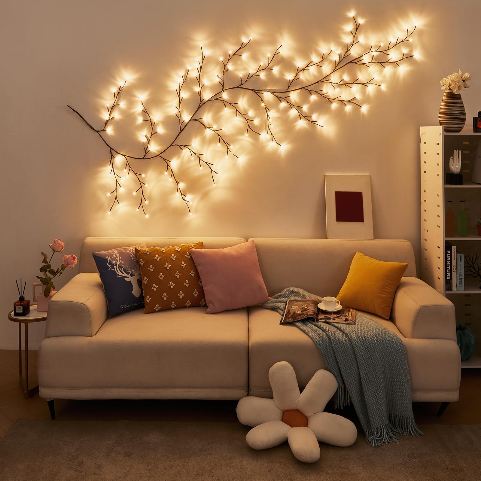 Bexdir Enchanted Willow Vine Lights provide a warm LED glow for living rooms