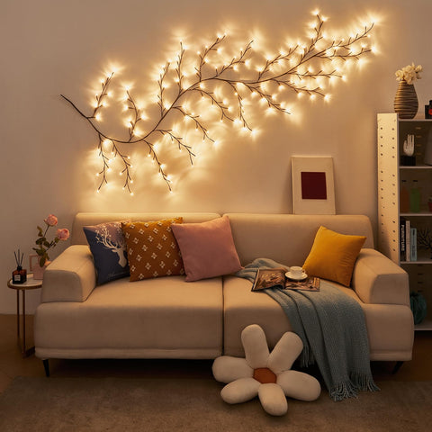 Bexdir Enchanted Willow Vine Lights provide a warm LED glow for living rooms