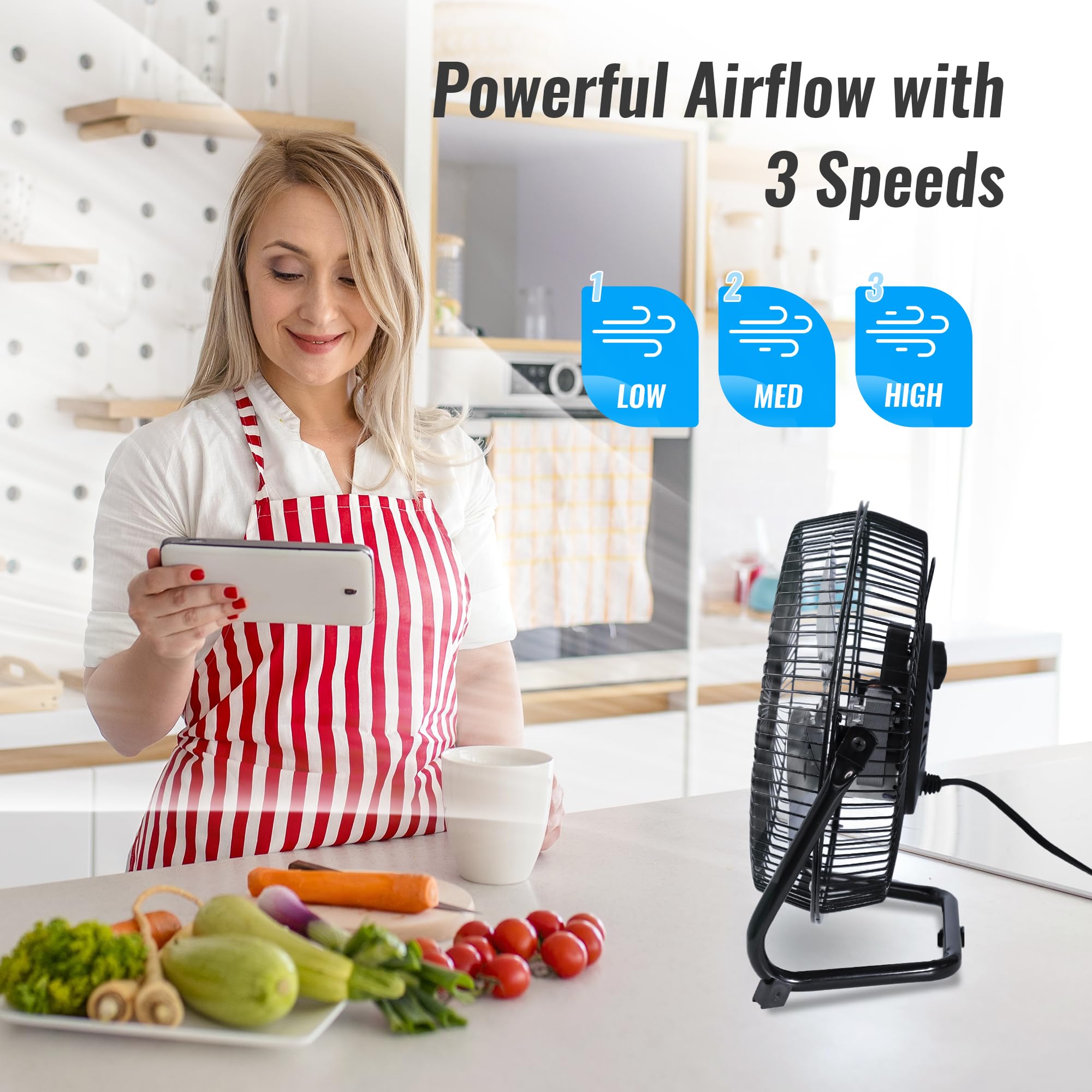 Beyond Breeze floor fan tilted 180 degrees to target airflow precisely.