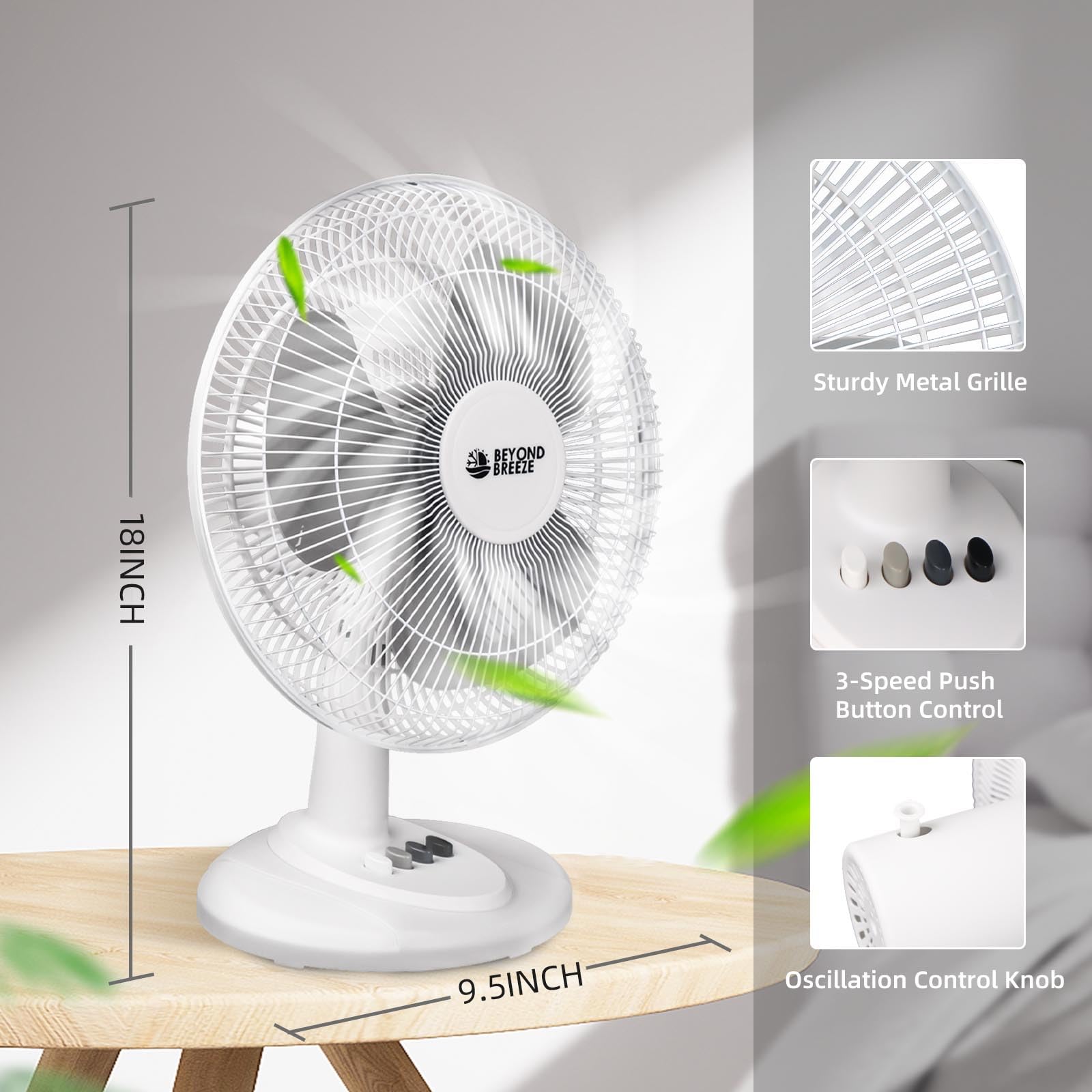 BEYOND BREEZE table fan top view highlighting compact footprint