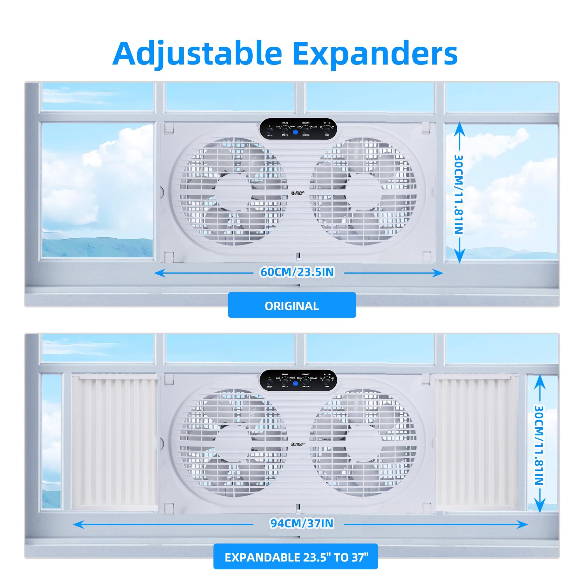 BEYOND BREEZE window fan expands from 23.5 to 37 inches for a secure fit