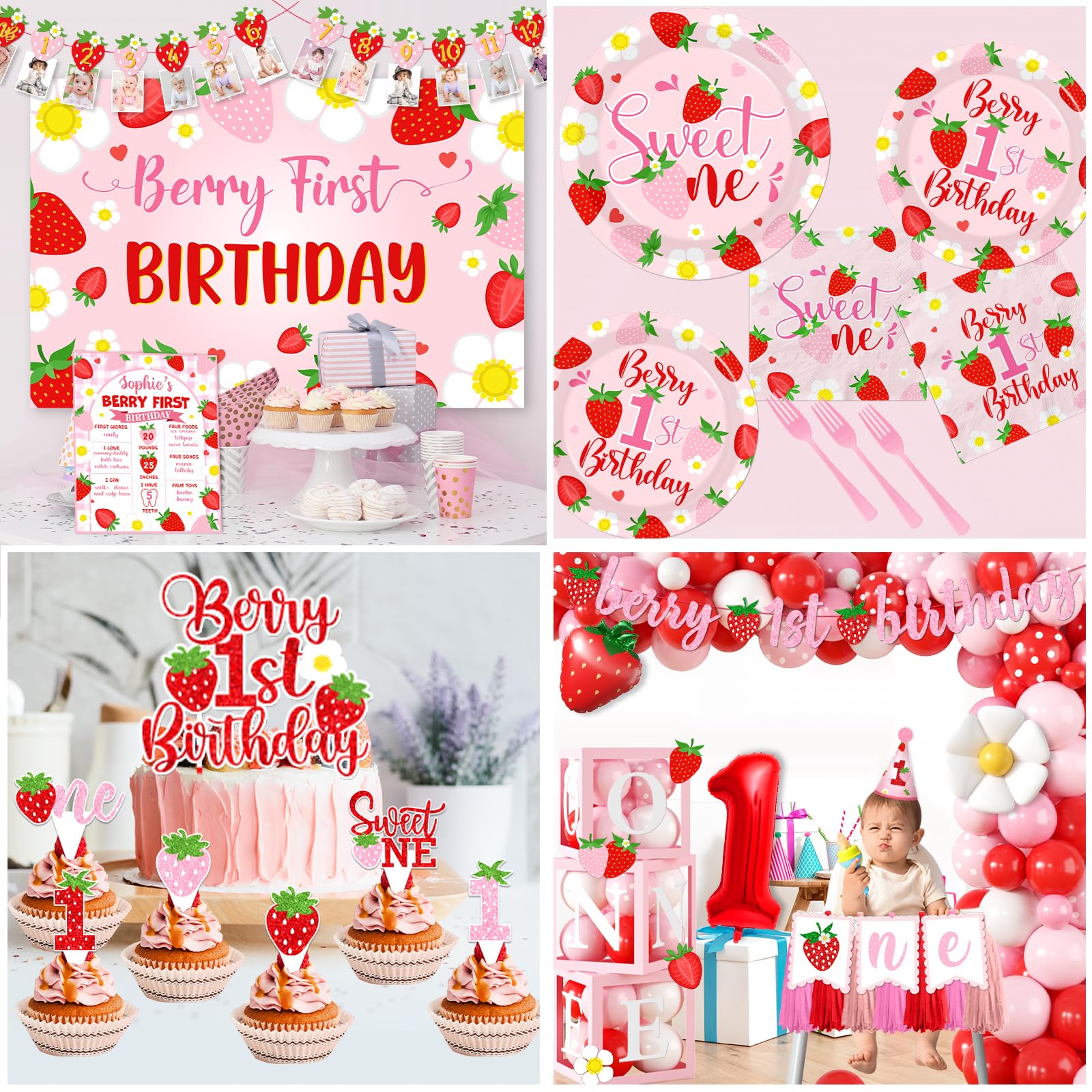 Bezkega cake toppers set crowns the cake with strawberry charm.