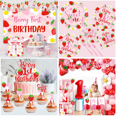 Bezkega cake toppers set crowns the cake with strawberry charm.