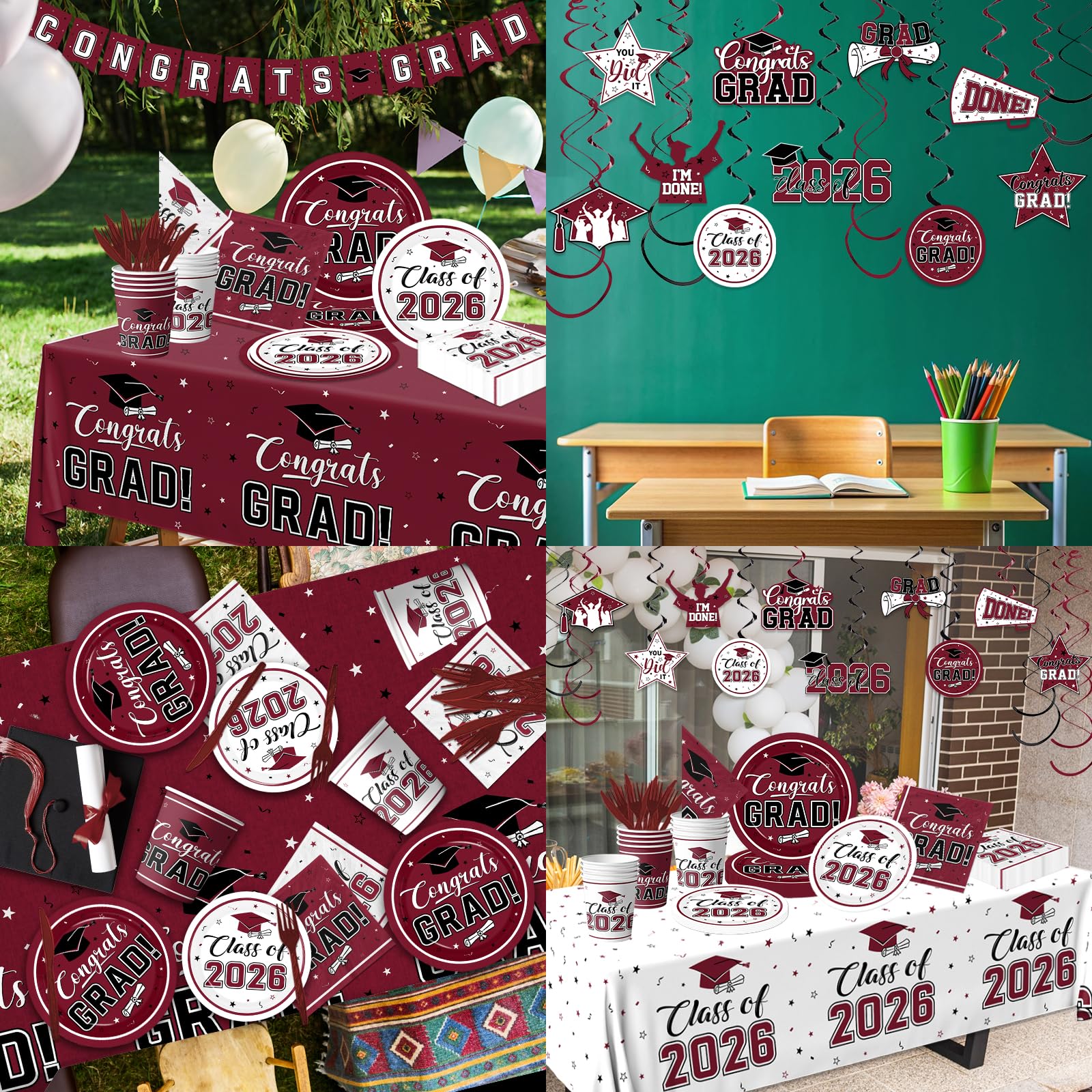 Bezkega 9-inch graduation plates with maroon accents for meals