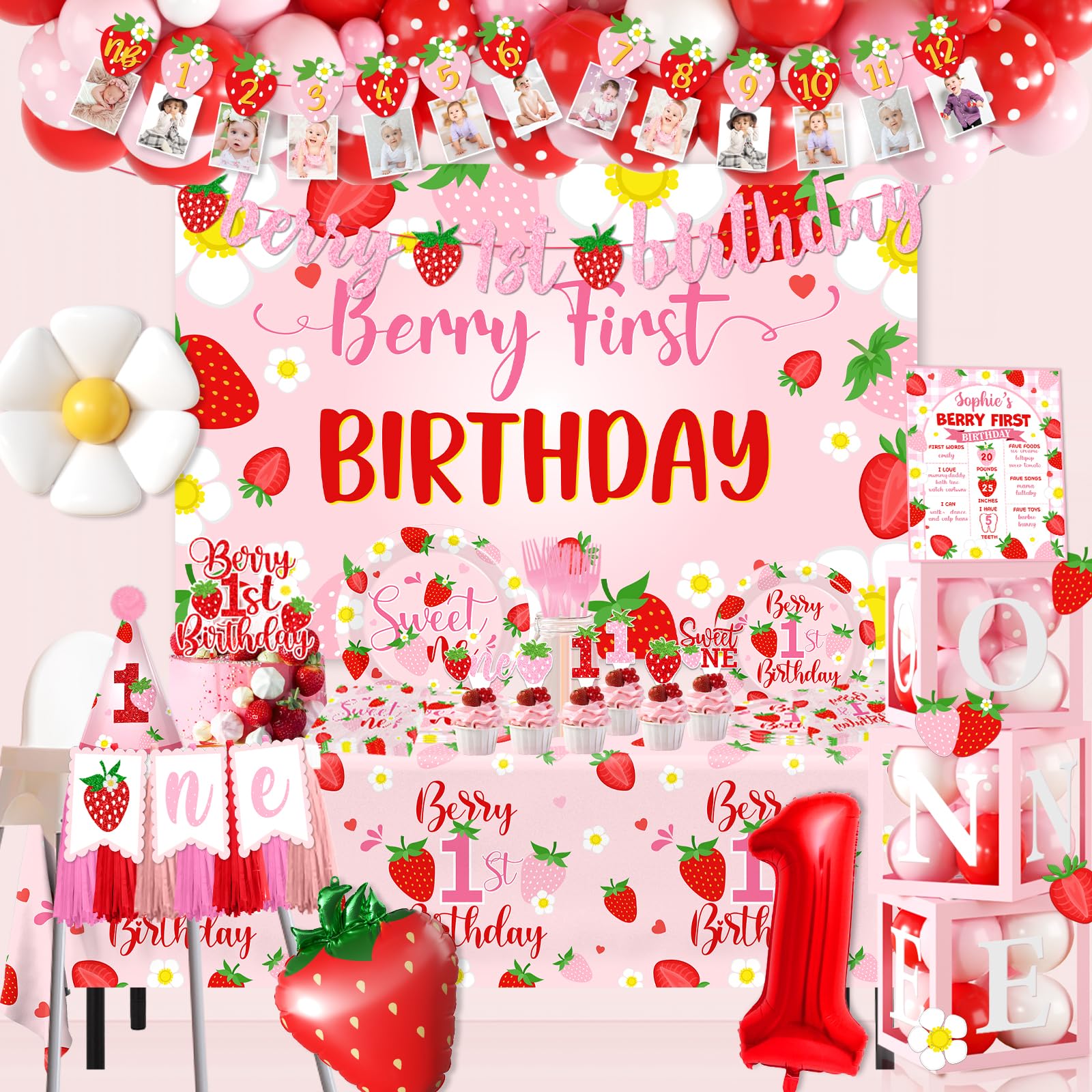 Bezkega latex balloons illuminate the space with strawberry vibes.