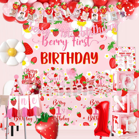 Bezkega latex balloons illuminate the space with strawberry vibes.