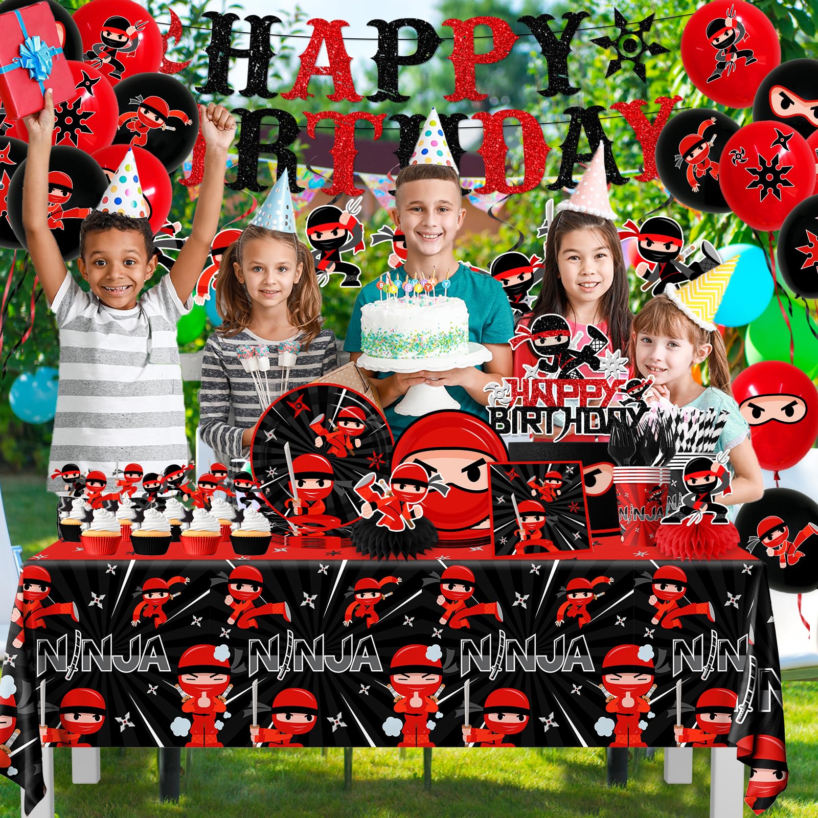 Bezkega ninja balloons create festive atmosphere and quick decor accents.