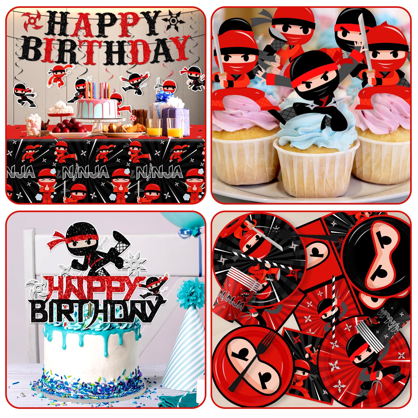 Bezkega ninja cake topper adds a bold centerpiece to the cake.