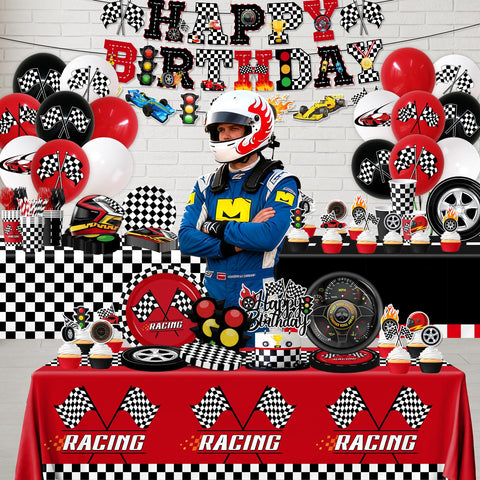 Bezkega race car dessert plates brighten kid-friendly treats.