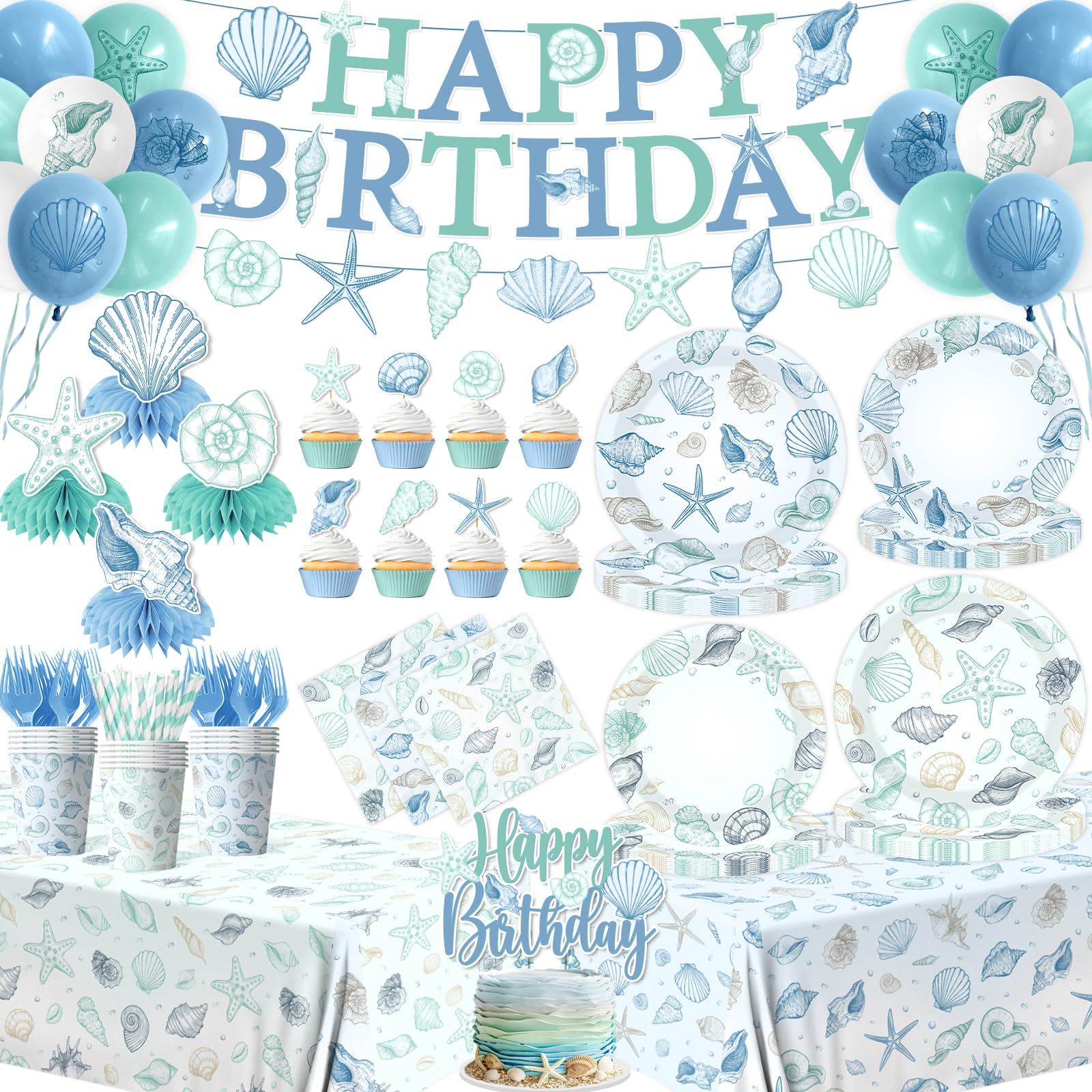Bezkega seashell birthday banner for coastal party ambiance and photogenic setups