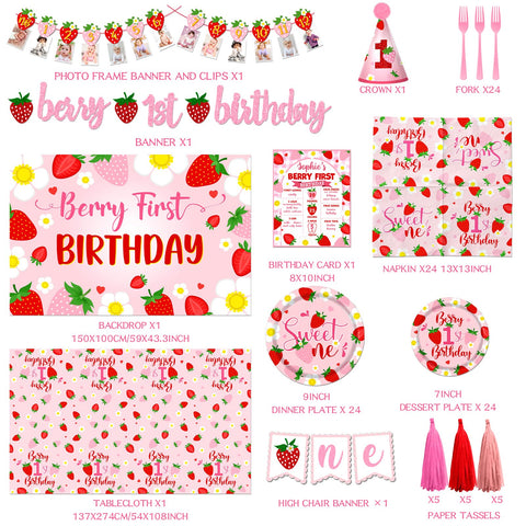 Bezkega hanging swirls add motion and color to a strawberry party.