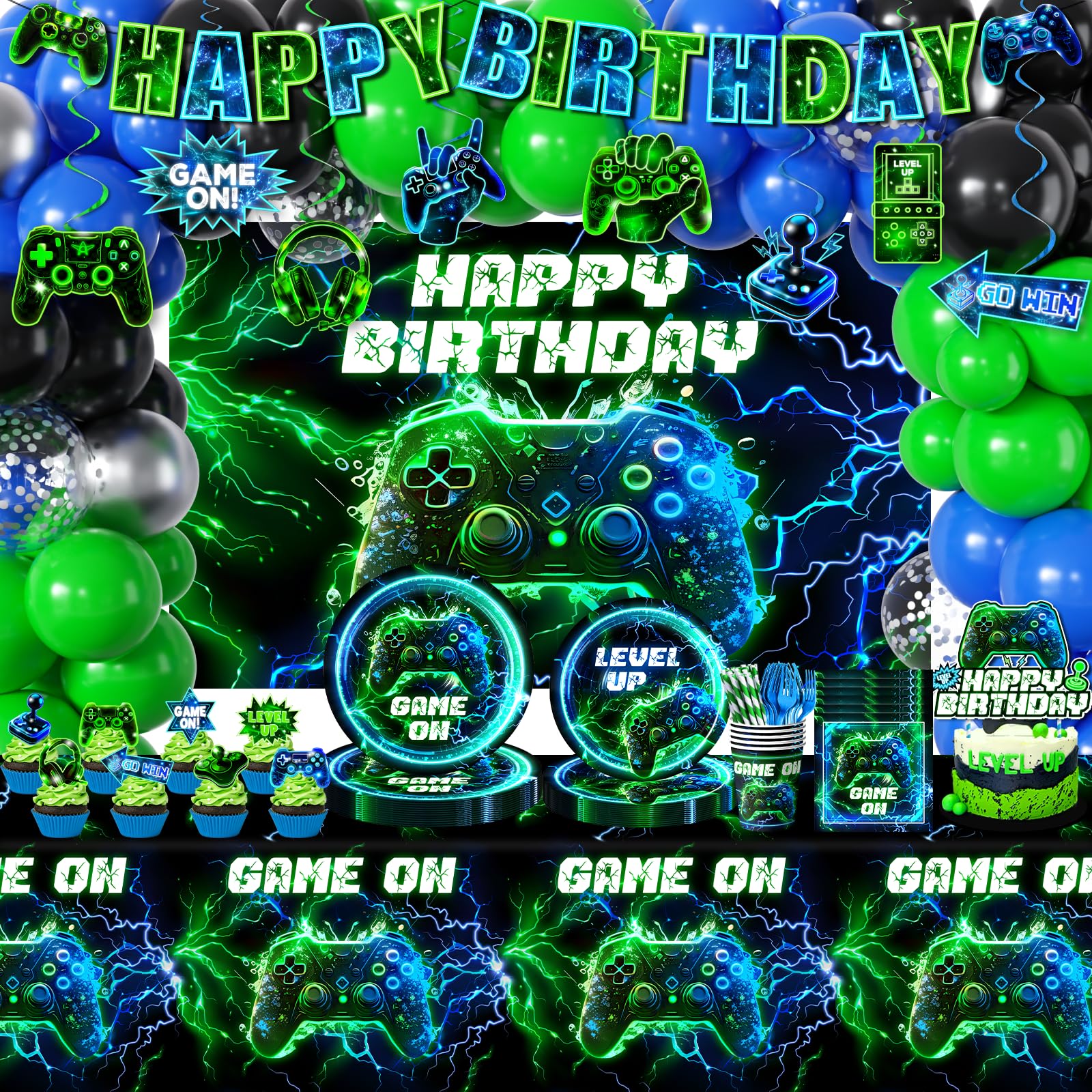 Bezkega video game birthday banner sets bold gamer theme for the party